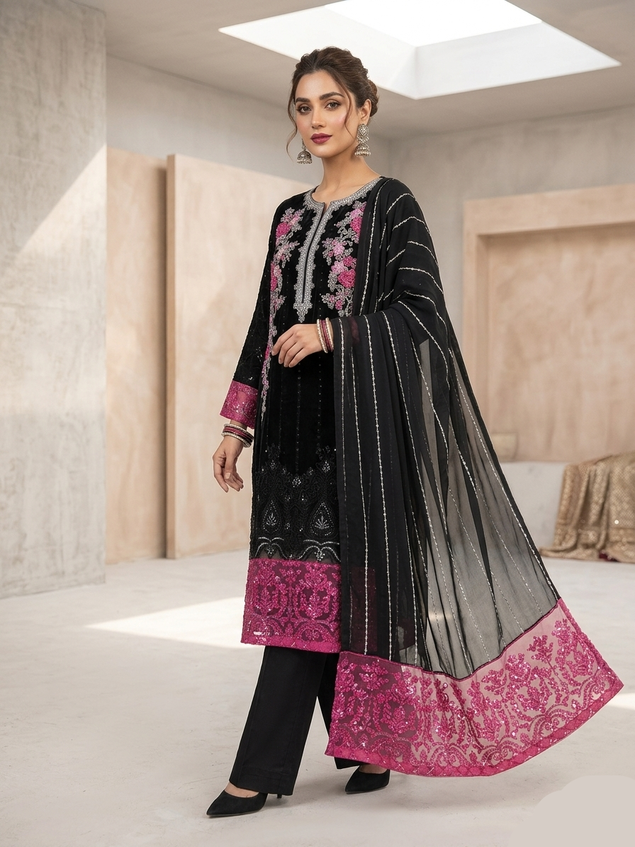 Siyah Gulaab | 3 Pcs Suit | organza