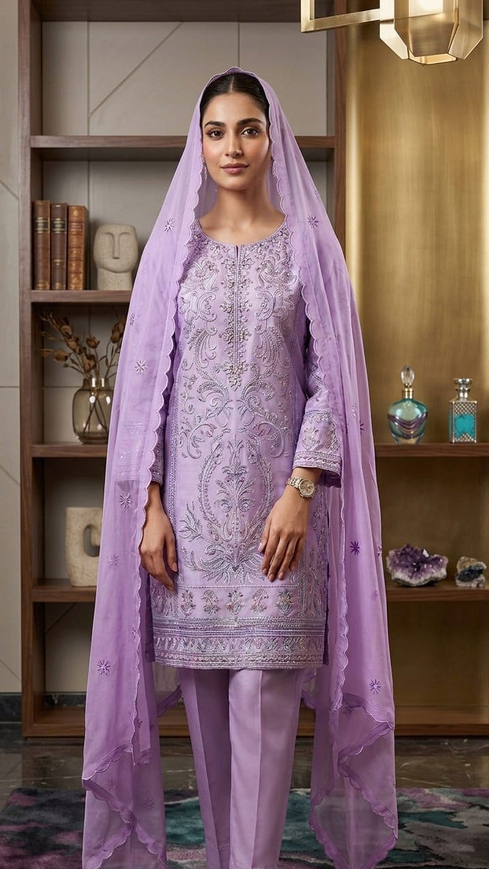 Lilac royal | 3 Pcs Suit | organza