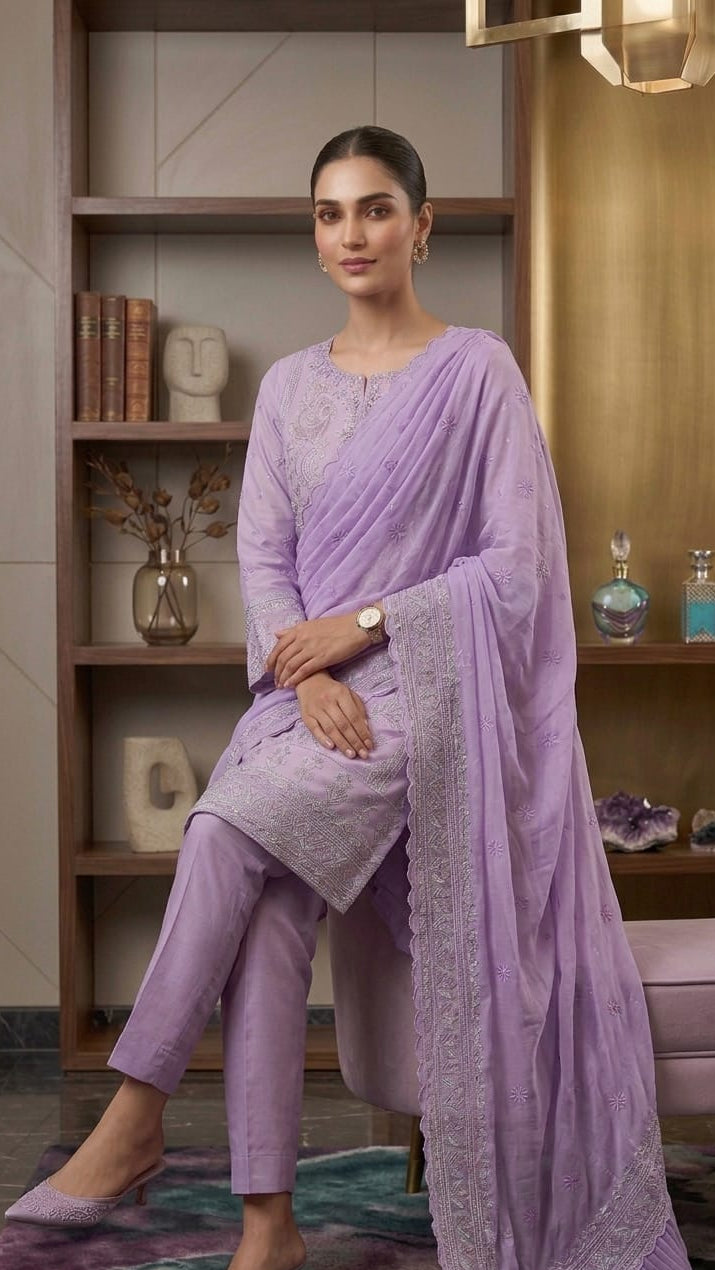Lilac royal | 3 Pcs Suit | organza